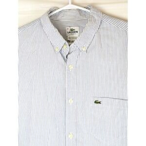 Lacoste‎ Mens Size 42 Blue White Stripe Button Down Shirt Regular Fit Cotton